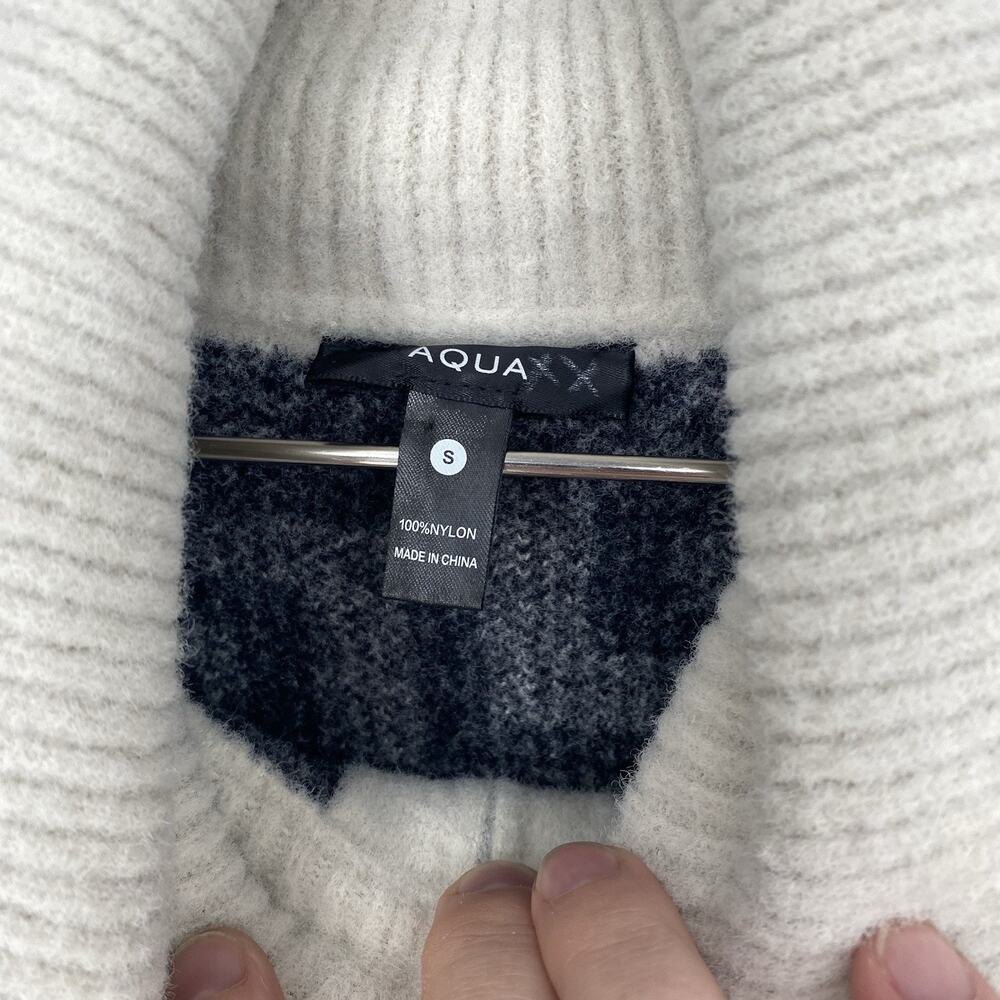 Aqua Greek Key Quarter Zip Sweater White Navy Oversized Womens Small - Picture 3 of 7